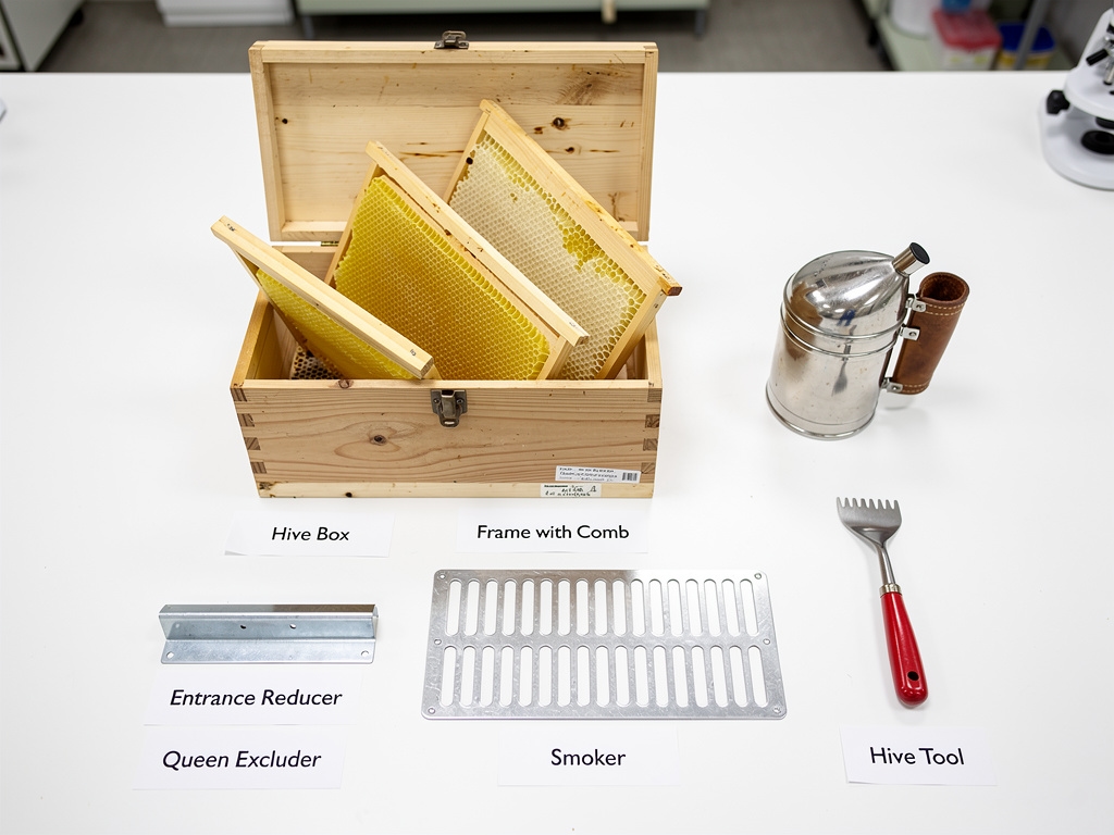Aufbau eines Bienenvolkes mit beschrifteten Komponenten